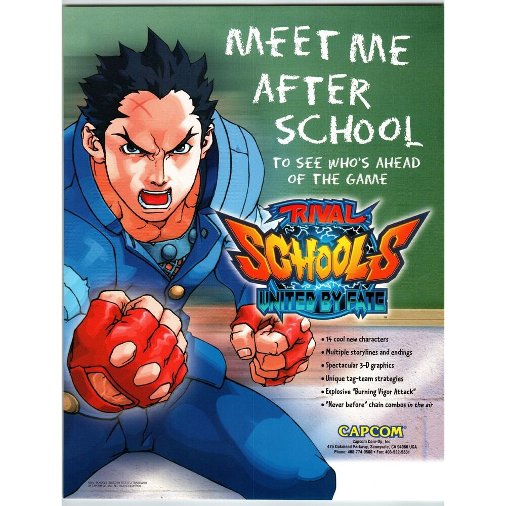 Rival Schools United By Fate Arcade FLYER Original Video Game Art Promo UNUSED